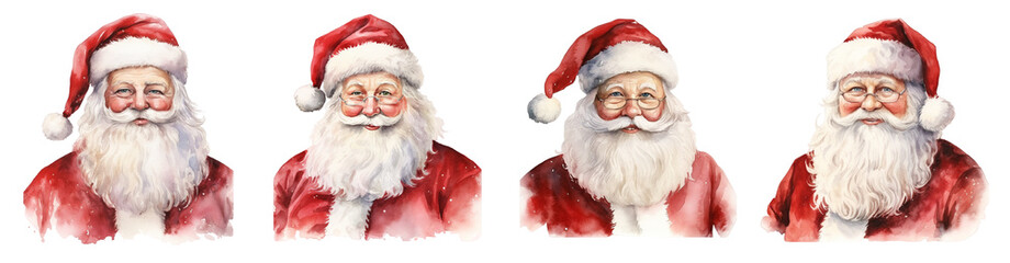 Santa Claus watercolor Christmas illustration set. 