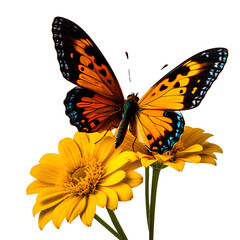 Butterflies swarming flowers in search of nectar on transparent background PNG