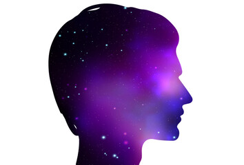 Vector illustration of human head silhouette with galaxy
