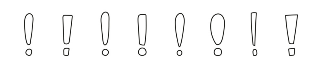 Line hand drawn sketch exclamation sign. Exclamation mark doodle icon set