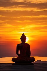 Buddha statue and sunset in the morning