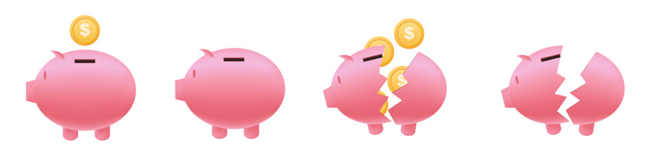 Broken piggy bank , money savings collapse