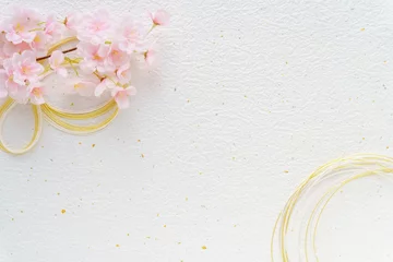 Poster 白い和紙に桜と金の水引のフレーム © kasa
