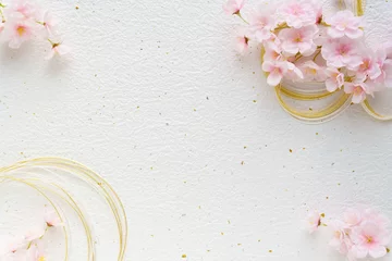 Fotobehang 白い和紙に桜と金の水引のフレーム © kasa