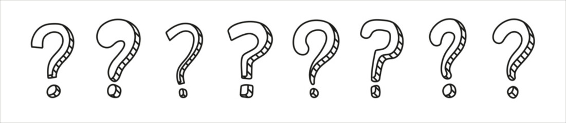 Hand drawn question mark with 3d effect in pop art style. Cartoon comic retro style. Question mark sketch