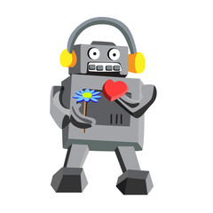Fototapeta premium funny robot holding a flower