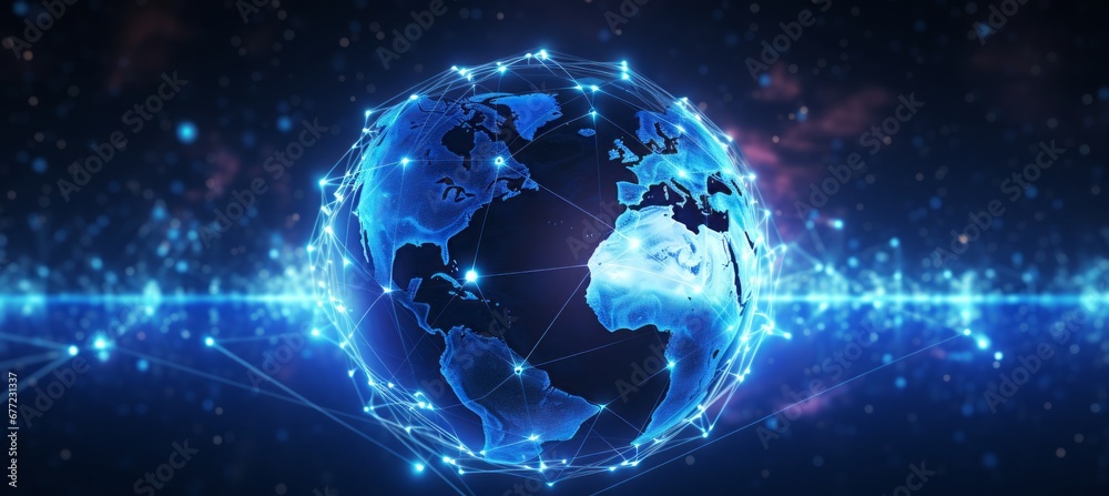 Leinwandbilder A Network Globe Interconnects All Cities Through an Innovative Global Network of IoT, Paving the Way for Smart and Interconnected Urban Environments Worldwide