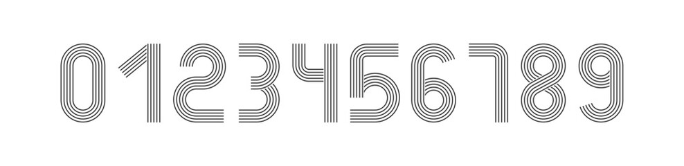 Numbers icon set, formed with parallel lines. Vector EPS 10