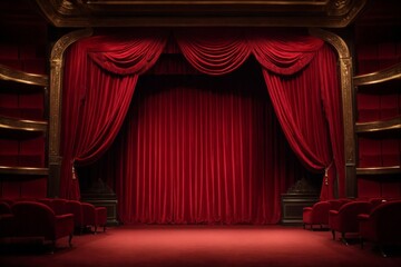 Red Curtains on Theater Stage - obrazy, fototapety, plakaty