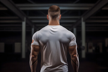 athlete's back with bulky muscles close-up. male persona, bodybuilder. athletic figure. powerlifting, power sports. - obrazy, fototapety, plakaty