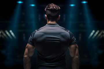athlete's back with bulky muscles close-up. male persona, bodybuilder. athletic figure. powerlifting, power sports. - obrazy, fototapety, plakaty
