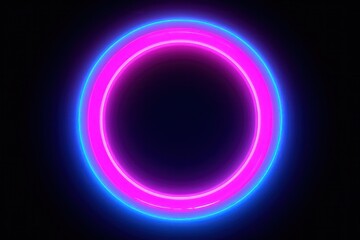 Neon round circular frame on a black background, dark azure and pink. Generative AI