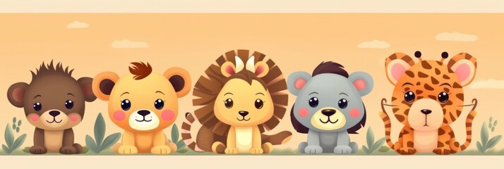 Cute baby safari animals banner