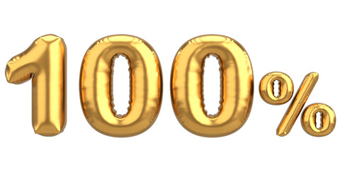 One hundred percent. 100% balloon text. 3D illustration.