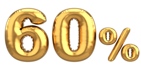 Sixty percent. 60% balloon text. 3D illustration.
