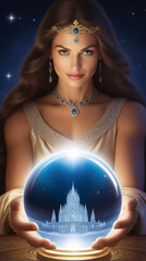 Naklejka premium Realistic illustration of attractive cosmic mother radiating cosmic energy in the universe.