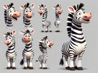 Cute zebra character with various expressions and poses