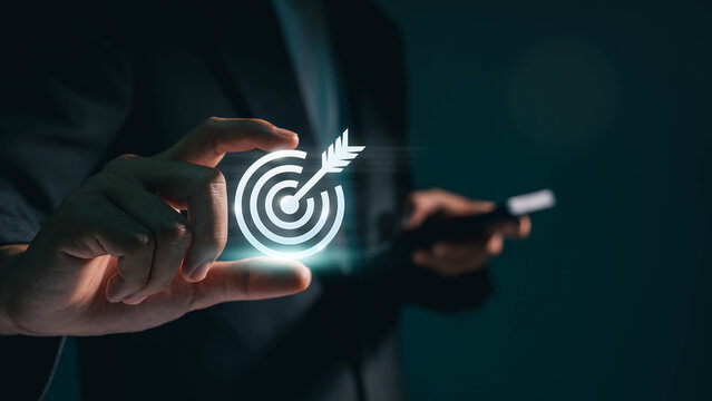 Corporate Development and Global Business Leadership, Charting a Course for Success. Businessman touching goal icon for corporate development and global business leadership, strategy