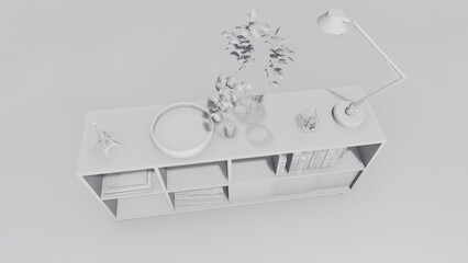 Simple minimal cabinet for tv interior wall mockup,3d rendering