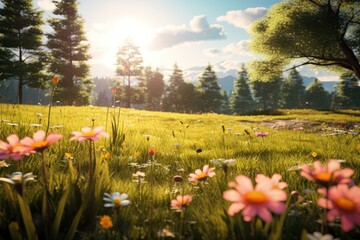 Obraz premium Radiant Spring: Capturing the Beauty of a Blooming Meadow in the Idyllic Countryside