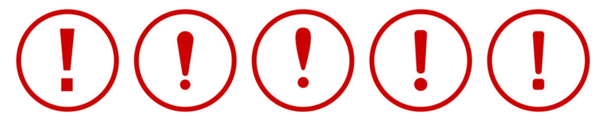 Exclamation mark. Red vector warn sign. Caution or attention icon. Exclamation danger sign.