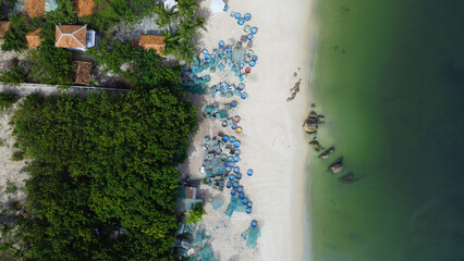 Aerial View Of Fisherman Village In Harbor, Vietnam Asia, Drone Fly