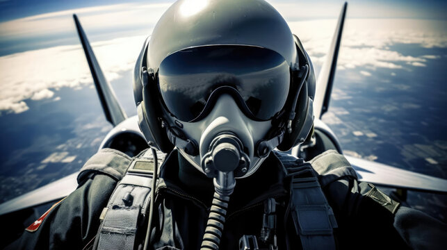 Military jet pilot in cockpit 