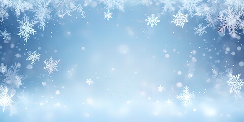 Naklejka na ściany i meble Snowed border frame. Christmas holiday snow, clear frost blizzard snowflakes and silver snowflake vector illustration
