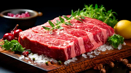 Poster Wagyu beef steaks with salt on top © TopMicrobialStock