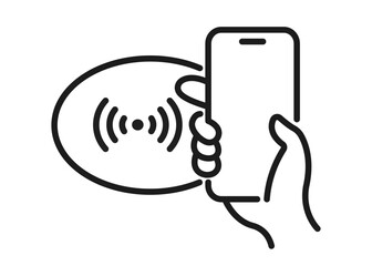 Mobile phone with Wi-Fi icon in a human hand isolated on a white background. Internet connection. Wi-Fi free. Wireless technology. World technology. Vector illustration