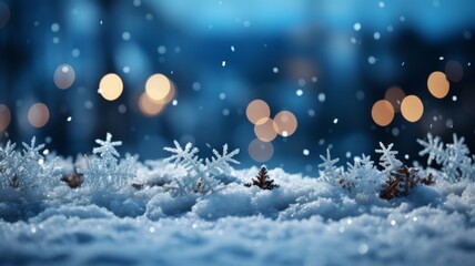 Fototapeta na wymiar Winter snow background with with beautiful bokeh light