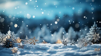 Obraz na płótnie Canvas Winter snow background with with beautiful bokeh light