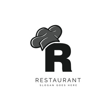 Letter R logo with chef's hat for a restaurant. Alphabet R Concept Design Food Business Logotype vector illustration