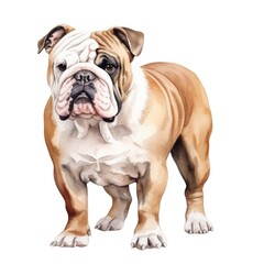 Bulldog dog breed watercolor illustration. Cute pet drawing isolated on white background.
