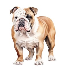 Obraz premium Bulldog dog breed watercolor illustration. Cute pet drawing isolated on white background.