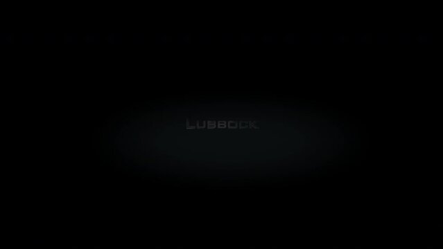Lubbock 3D title word made with metal animation text on transparent black