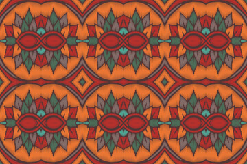 Fabric ethnic tribal pattern art. Ethnic ikat seamless pattern. American and Mexican style. Design for background, wallpaper, illustration, fabric, clothing, carpet, textile, batik, embroidery.