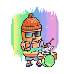 a funny drummer in a cap