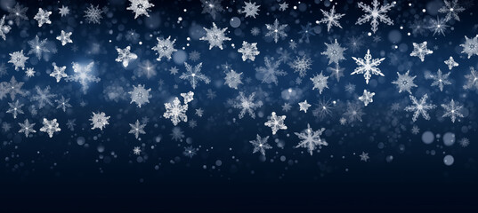 Christmas winter blurred background. Xmas tree with snow decorated with garland lights, holiday festive background. Widescreen backdrop. New year Winter art design, wide screen banner. Generative AI