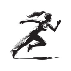 Motion and Grace: Running Women Silhouette, Vector Artwork in Black and White Reflecting the Athleticism and Elegance of Running