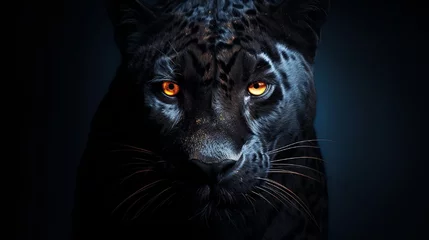 Raamstickers A stunning black panther on a dark background. © Nazia
