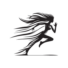 Obraz na płótnie Canvas Empowered Running Women: Collection of Black and White Vector Silhouettes, Illustrating Strength, Endurance, and Fitness