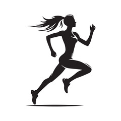 Fototapeta na wymiar Graceful Strides: Black and White Vector Silhouettes of Running Women, Depicting the Elegance and Strength Found in Every Step.