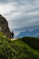 tourist on a mountain trail in the Tatra Mountains