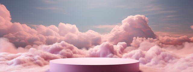 Background podium pink 3d product sky platform display cloud pastel scene render stand. Pink podium stage minimal abstract background beauty dreamy space studio pedestal smoke showcase geometric white