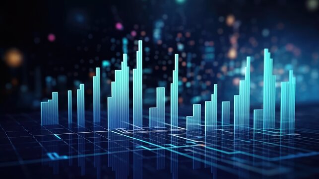 Perspective view of stock market growth business investing and data concept with digital financial chart graphs diagrams and