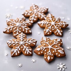 Obraz na płótnie Canvas Tasty decorated gingerbread on a light background. Christmas pastry. Generative AI.
