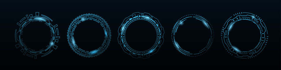 Tech blue cyber hud futuristic circle frame. Future technology ai tech interface.