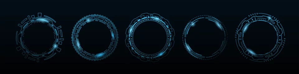 Tuinposter Tech blue cyber hud futuristic circle frame. Future technology ai tech interface. © Богдан Скрипник