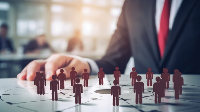 HRM or Human Resource Management, manager icon which is among staff icons for human development recruitment leadership and customer target, resume, interview. generate by AI